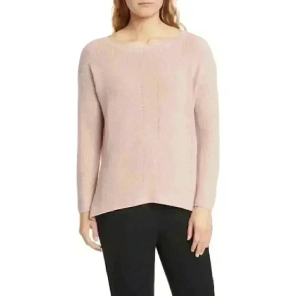 NWT Eileen Fisher Bateau Neck Mixed Pattern Ribbed Knit Merino Wool Sweater - Picture 1 of 10